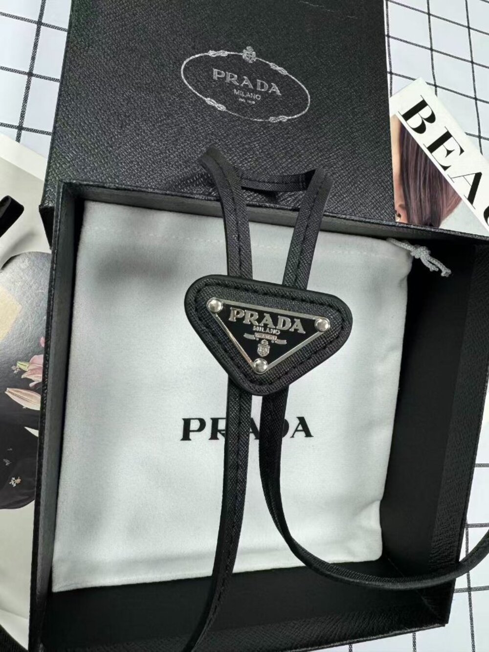 NWT Prada bolo tie-unisex  🖤Saffiano triangle  with logo (gift box included)💟